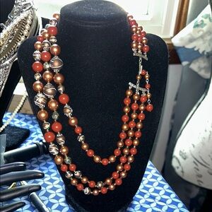 Vintage Japan Multi-Strand Red and Gold Beaded Necklace